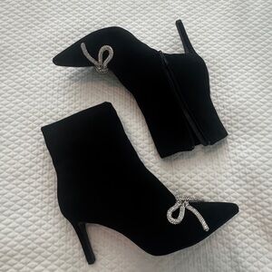 Forever 21 Black Heeled Boots with Sparkling Bows